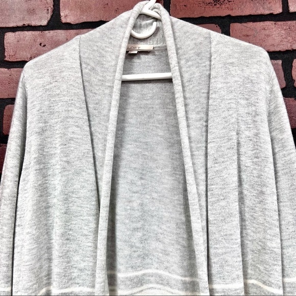 LOFT knit slouchy open front super soft longline gray cardigan womens size M - Picture 2 of 12